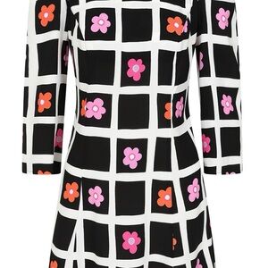 Hell Bunny Black & White Grid Dress with Pink and Orange Flowers